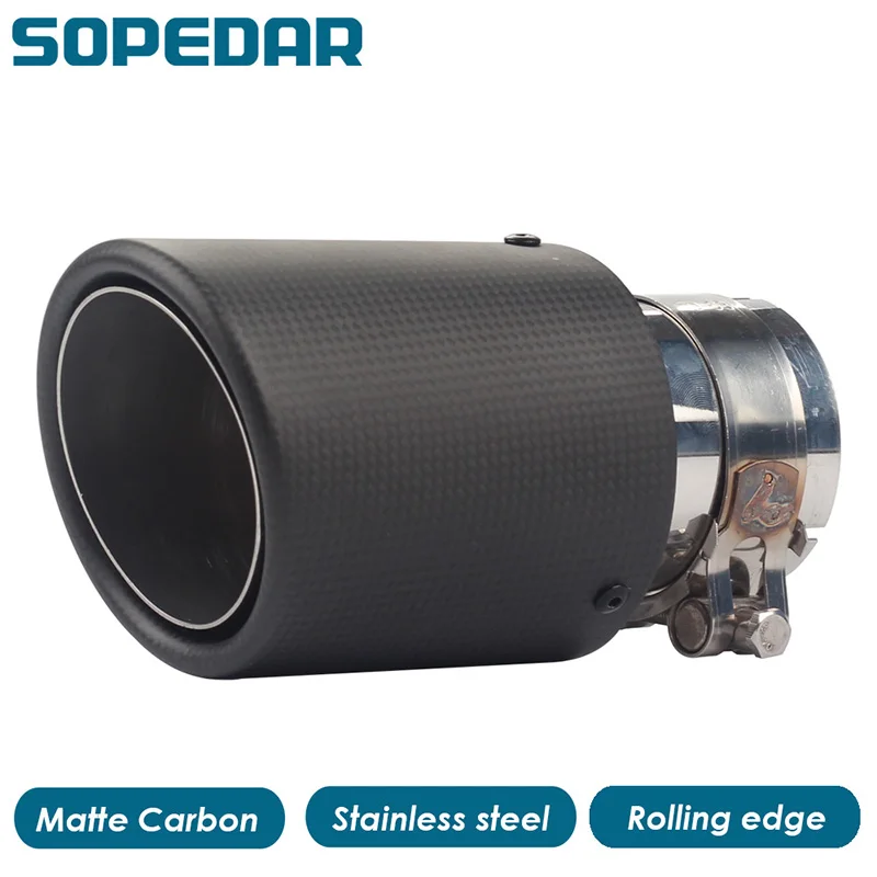 

SOPEDAR Matte Carbon Rolling edge Stainless steel Car tail pipes Nozzle on Muffler model Tip tail End And Universal AP01KR