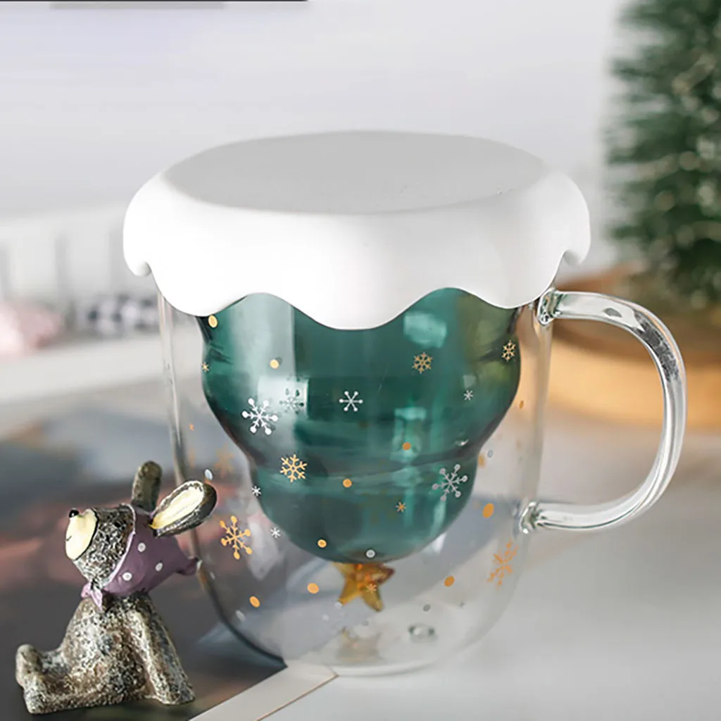 Термостойкие стеклянные кофейные/чайные чашки и кружки с двойными стенками, двойные кофейные кружки для путешествий, кружки с изображением рождественской елки и звезд oct17