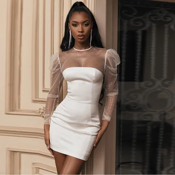 

New fashion Show Style Collection White Long Sleeve Bandage elegant 2020 Valentine Days Vestido Dress