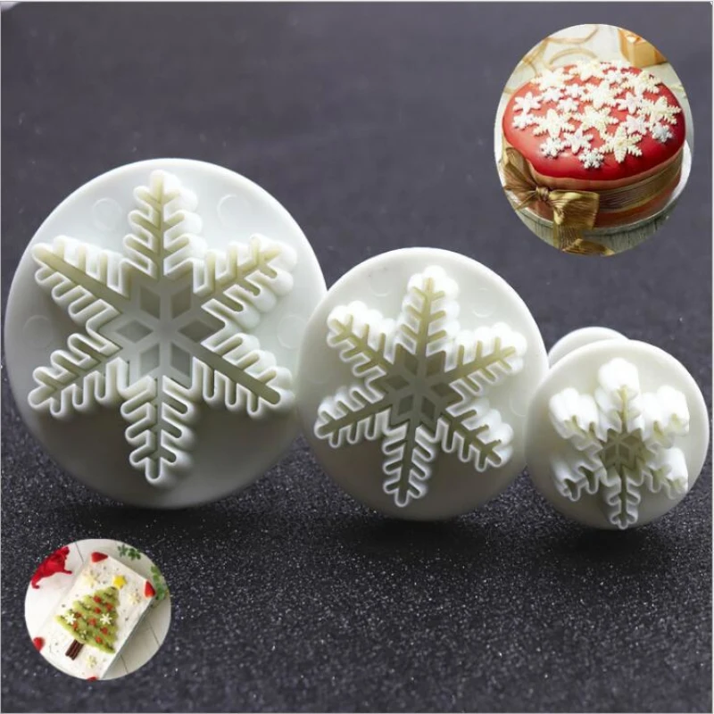 7 Pieces Snowflake Mold Set, Includes 6 Pieces Snowflake Plunger Cutters  and 3D Snowflake Silicone Molds, Snowflake Christmas Fondant Molds for  Party