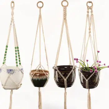 

Hand Woven Macrame Tapestry Flower Pot Hanging Net Bag Wall Mounted Basket Bohemian Style Plant Hanger Holder