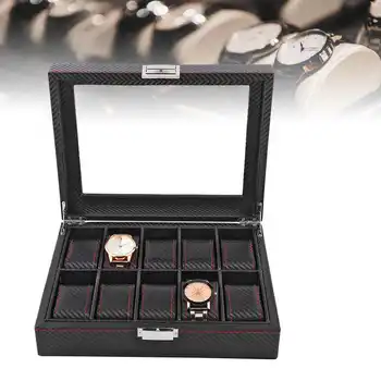 

10Slot Watch Box Travel Carbon Fiber Case Jewelry Display Storage Collector Organizer Fiber Watch Box