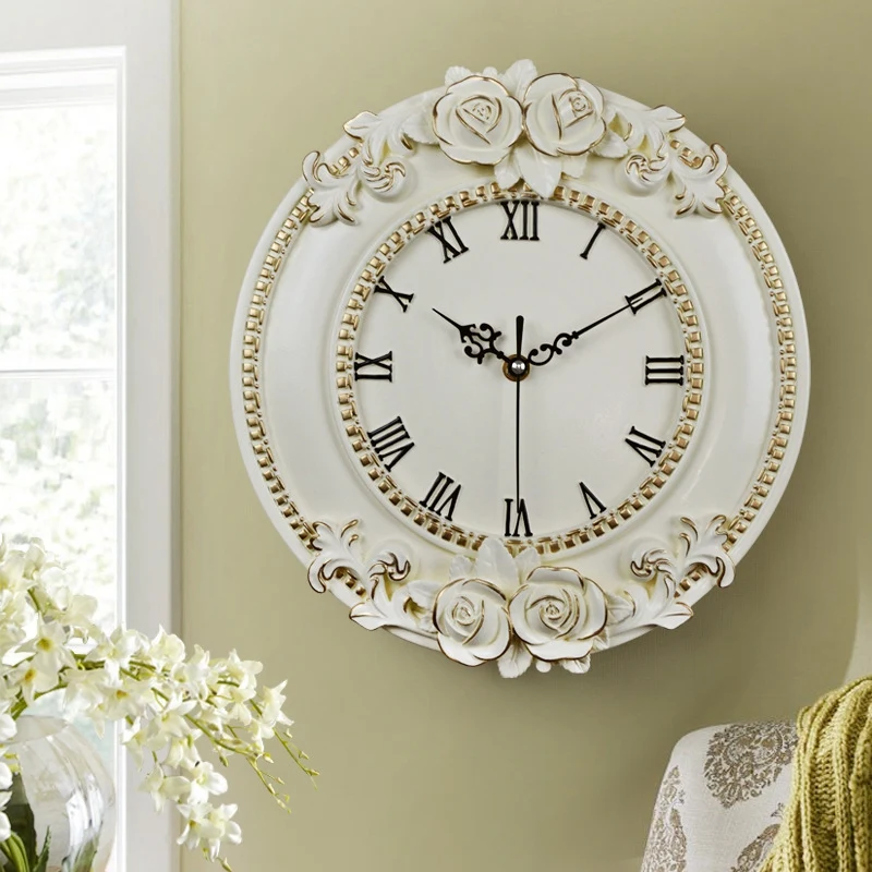 Креативные декоративные цифровые настенные часы в европейском стиле с изображением розы из смолы, тихие часы для комнаты, украшения для