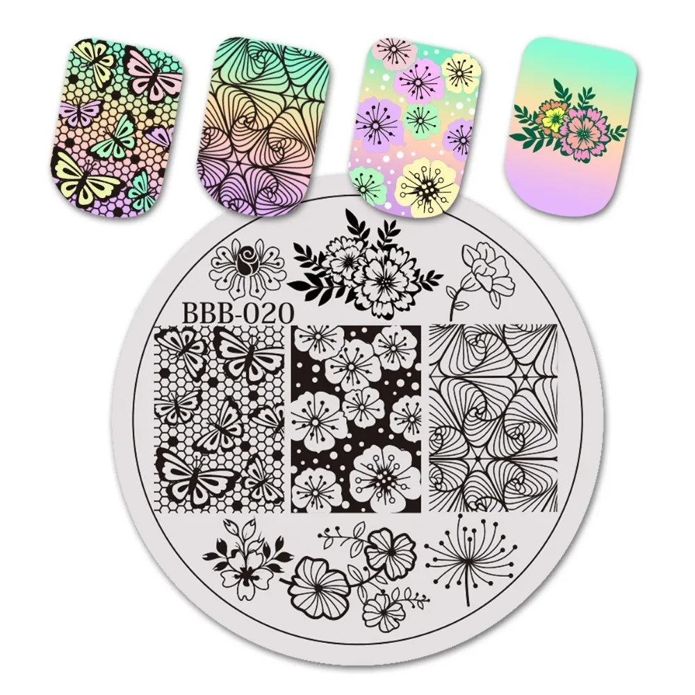

1 Pcs Beautybigbang 5.6*5.6 Cm Circular Steel Stamping Plate Flowers Theme Pattern Stamping Stencil For Nail Polish Art BBB-020