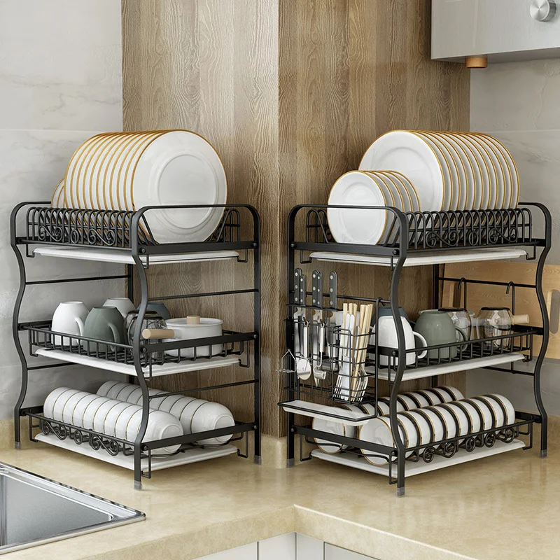 

Black 304 stainless steel drying bowl stand kitchen shelves multi-layer leachate rack knife stand kitchen utensils rack