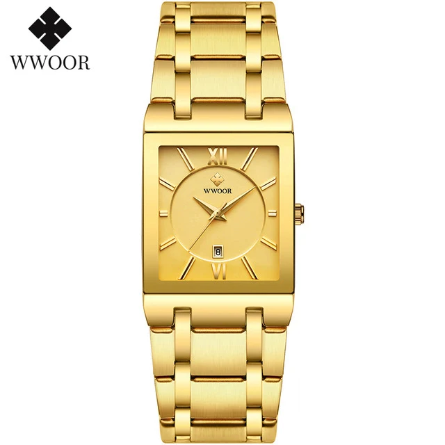 New WWOOR Ladies Watch Luxury Brand Women Gold Square Wristwatch Minimalist Analog Quartz Movement Casual Watch Relogio Feminino 