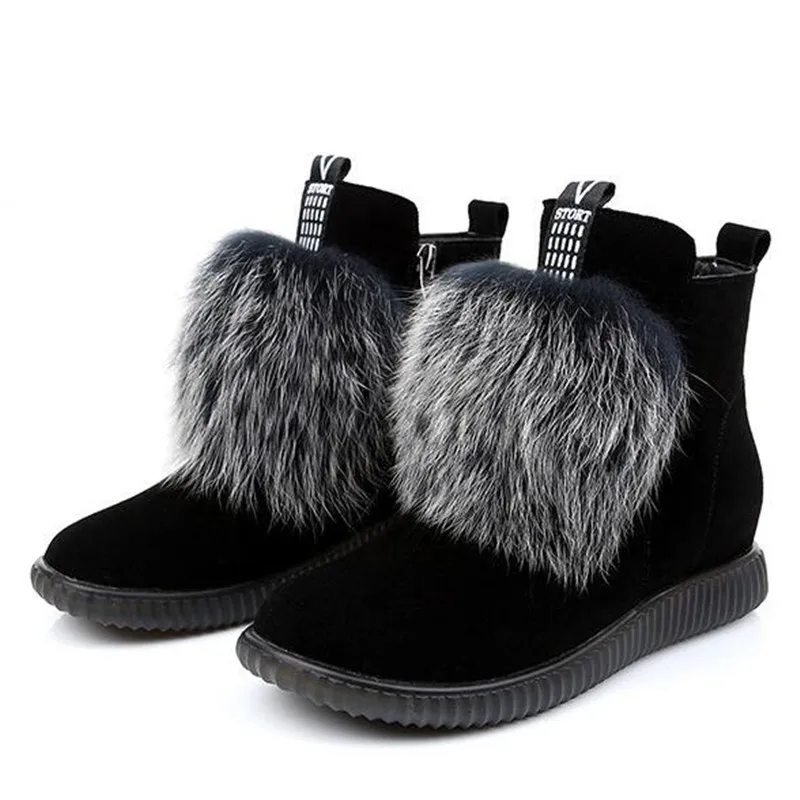 Новые модные ботинки из матовой кожи с натуральным лисьим мехом зимняя теплая обувь нескользящие теплые зимние ботинки на плоской подошве женские ботинки