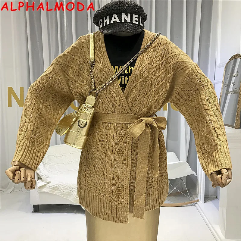ALPHALMODA новый стиль осень 2019 твист узор вязаный кардиган женский длинный