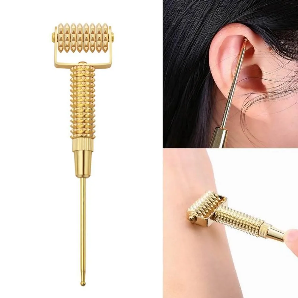 Massage Roller Ear Acupoints Needle Face Lifting Wrinkle Remove Face Massage Instrument Roller Face Thinner Beauty Tool (gold)