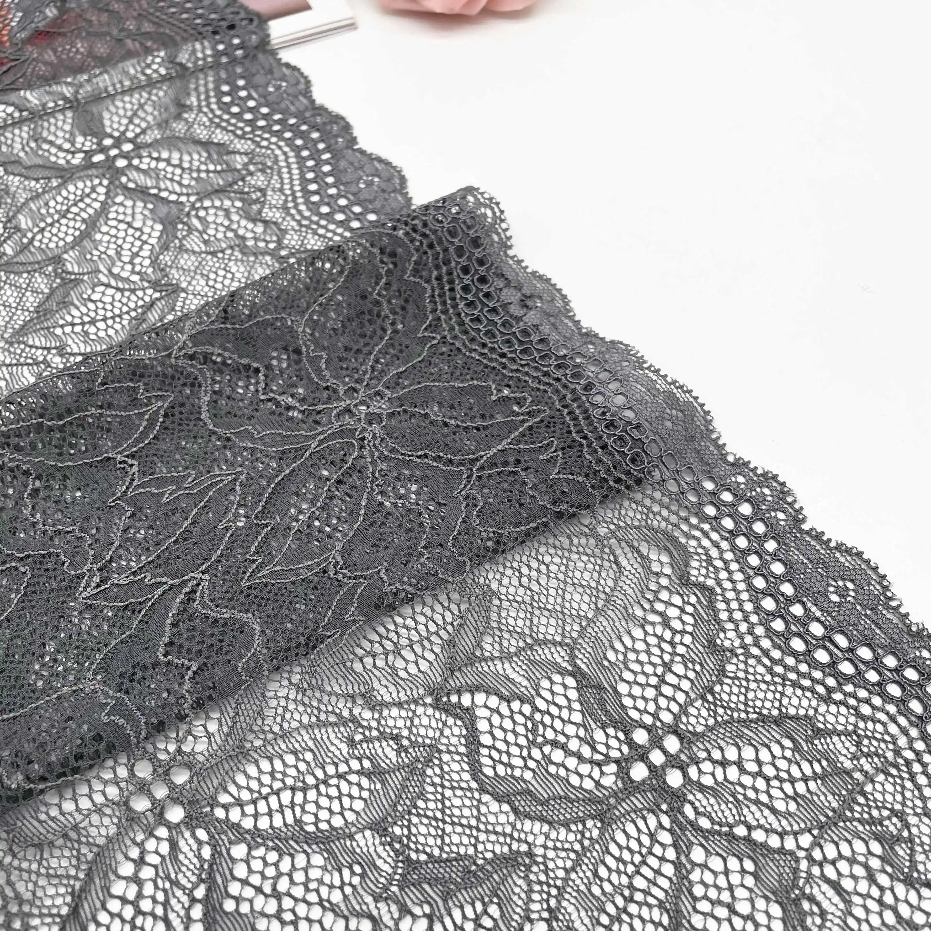 3y/lot Width 7 1/2 inch (19cm) Grey Elastic Stretch Lace Trim 4