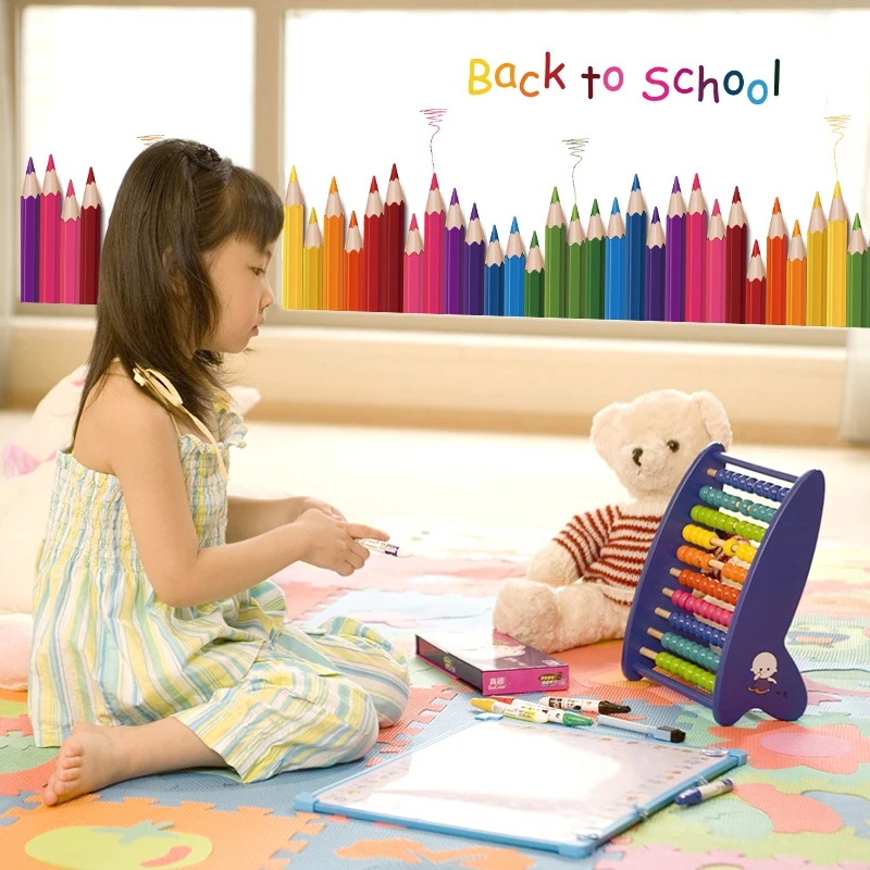  DIY Mural Pencil Back To School Wall Sticker Removable Vinyl Art Wall Decals Kindergarten Play Room - 4000379661237