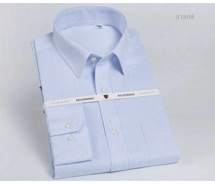 Men's Classic Long Sleeve Non-Iron Striped Shirts Casual Standard-fit Formal Business Work Social Cotton Basic Dress Shirt