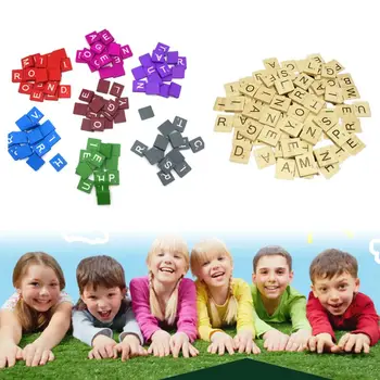 

100pcs/ Set Scrabble Wood Tiles Pieces Letters Wooden Replacement Pick Early Childhood Education Puzzle Blocks