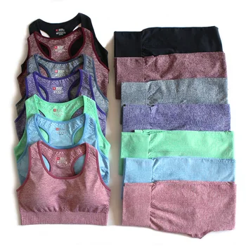 

Colorvalue 2Pcs/Set Seamless Athletic Sport Sets Women Squatproof Fitness Workout Suits High Waist Booty Leggings Racerback Bras