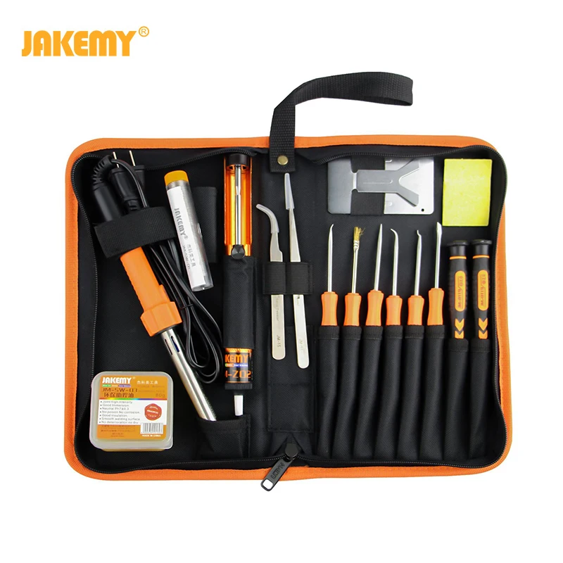 

17Pcs 30W Adjustable Temperature Electric Soldering Iron Kit Portable Welding Repair DIY Tool Set Tweezers with Storage Bag