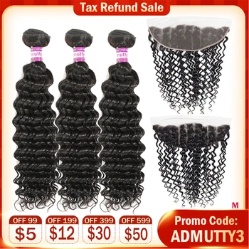 

Deep Wave Bundles With Frontal Brazilian Hair Weave Bundles With 13*4 Lace Frontal Closure Double Weft Hair Extension