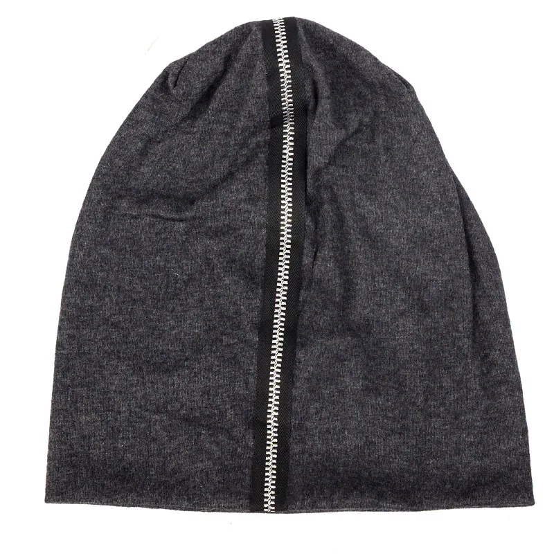 Silver dark gray Стиль, новинка, на молнии, с ленточным принтом, женская шапка,, Осень-зима, эластичная, с узким черепом, женская шапка, DZ938C - Цвет: Silver dark gray