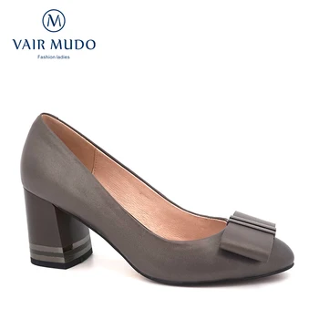 

VAIR MUDO 2020 New Fashion Women Pumps Shoes Geniune Leather Bow Decoration Black Professional Temperament Women's Shoes D109