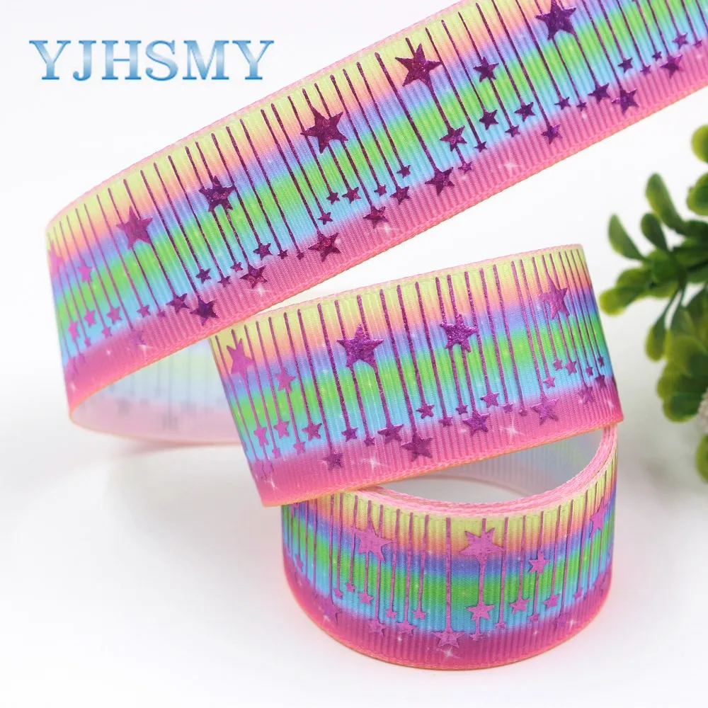 YJHD I-19729-1713 25 мм 10 ярдов градиентная Звезда Печать grosgrain лента упаковка дизайн, DIY аксессуары материалы ручной работы