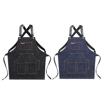 

Chef Apron Cotton Canvas Cross Back Adjustable Apron with Pockets for Women and Men, Kitchen Cooking Baking Bib Apron, A