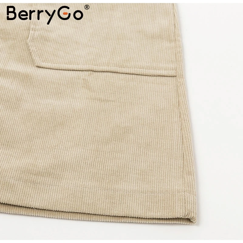 BerryGo Женская Вельветовая Осенняя юбка с высокой талией на молнии офисные короткие юбки зимние женские повседневные уличные прямые мини юбки