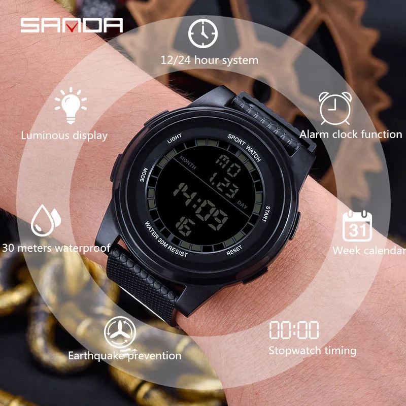 

2019 New SANDA Super Slim Digital Watch Men Waterproof 3ATM Men's Watches Ultra Thin Military Sport Men Watch
