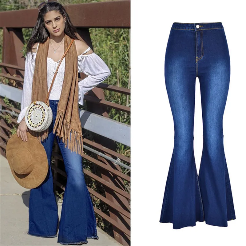High Waist Fashion Women Flare Jeans  2023 Casual Long Wide Leg Jeans for Ladies
