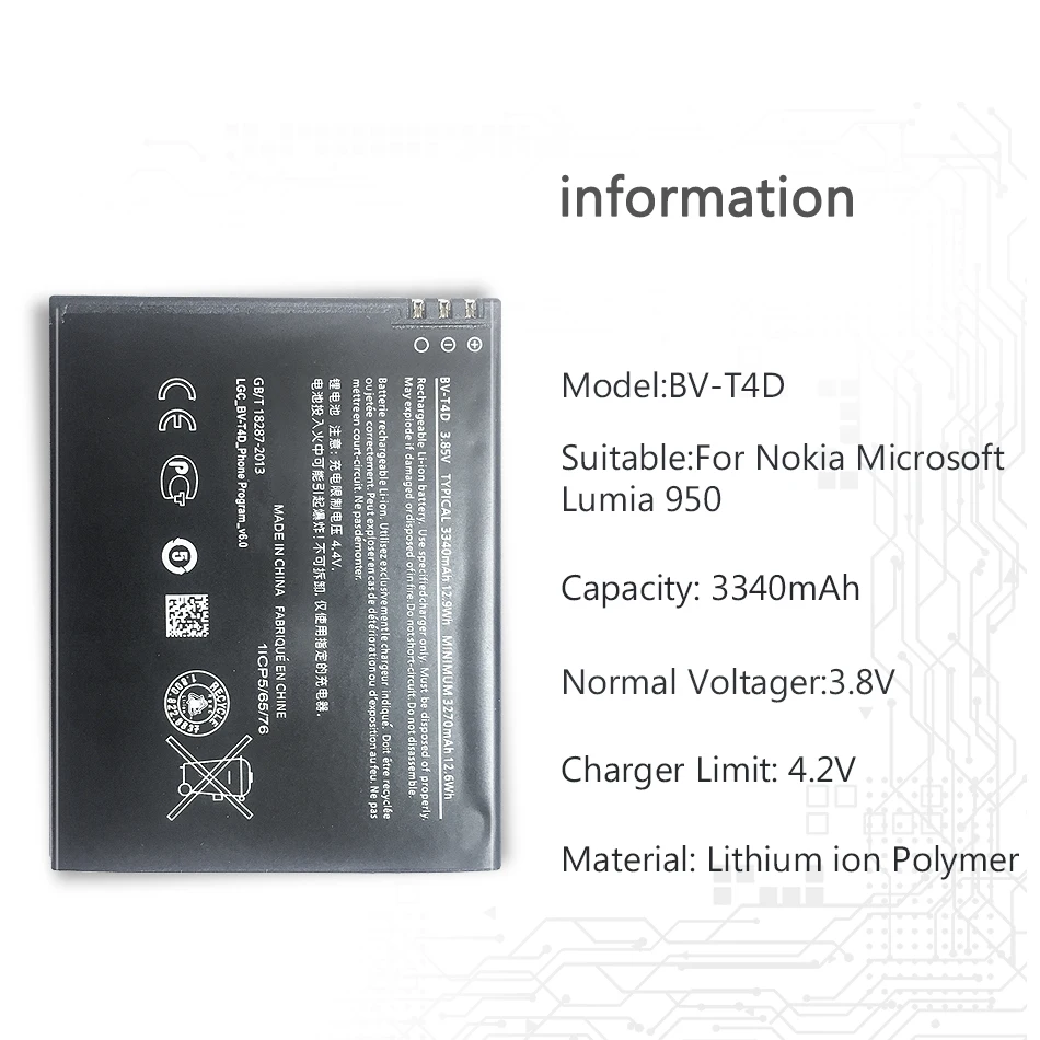 Батарея BV-T4D 3340mAh для Nokia microsoft Lumia 950 XL CityMan Lumia 940 XL RM-1118 BVT4D BV T4D