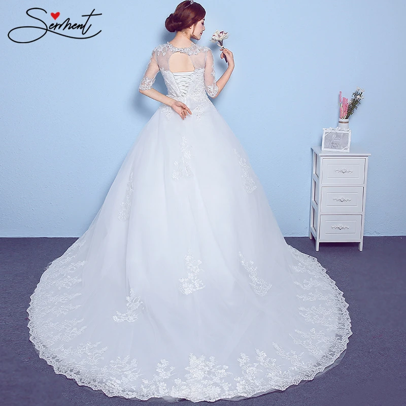 Свадебное платье SERMENT с рукавами и круглым вырезом, новинка, простое кружевное свадебное платье большого размера для беременных женщин