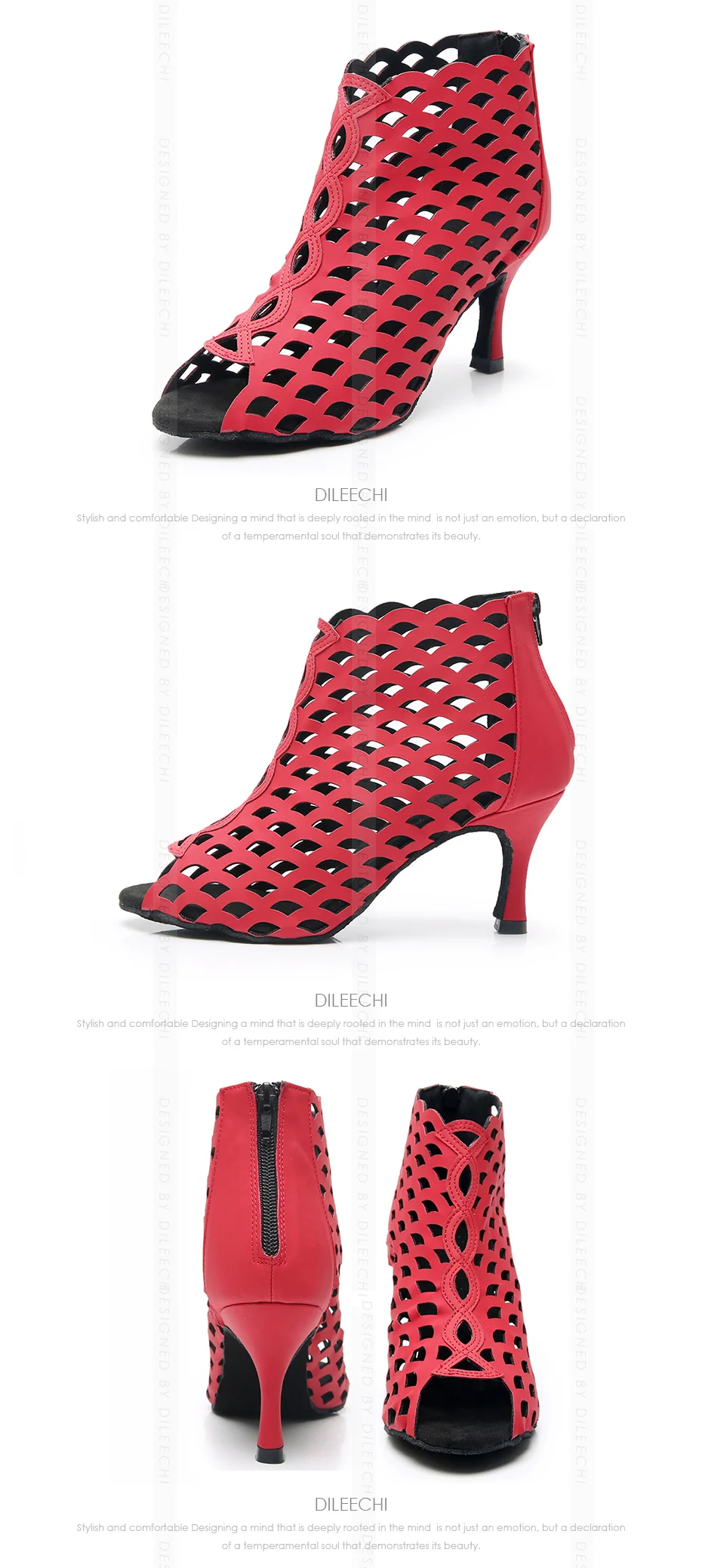 DILEECHI/туфли для латинских танцев; женские удобные туфли для бальных танцев из красной кожи; вечерние туфли для сальсы; сандалии на молнии сзади; Каблук 75 мм