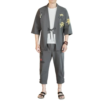 

M-5XL Plus Size Men High Quality Summer Linen Set Cotton Shirt Slim Half-sleeve Flower Printed Casual Large Size Pants XXXXXL