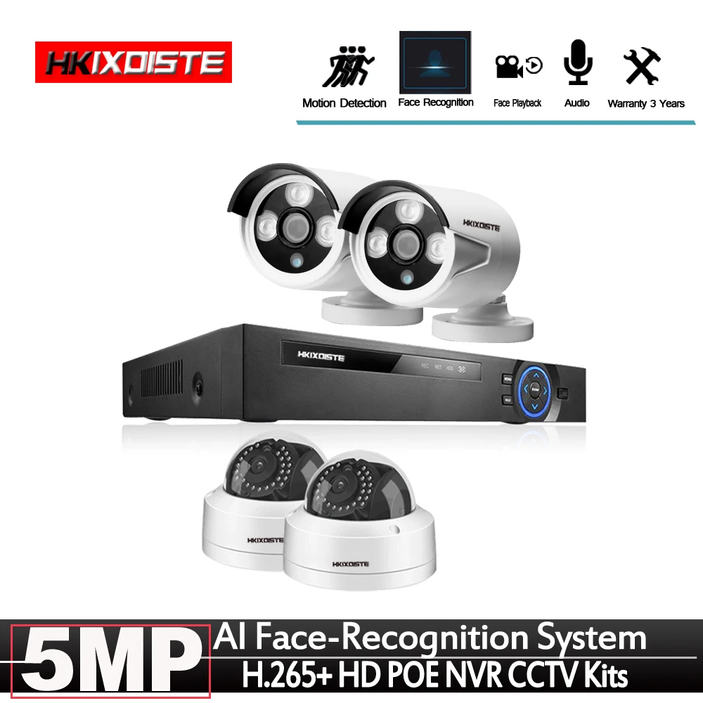 8CH NVR. 4 Cameras 24 инфракрасных светодиода 5.0MP POE NVR 8CH AI комплект безопасности IP камера CCTV Система комната/уличная купольная камера комплект видеонаблюдения - Цвет: 8CH NVR. 4 Cameras