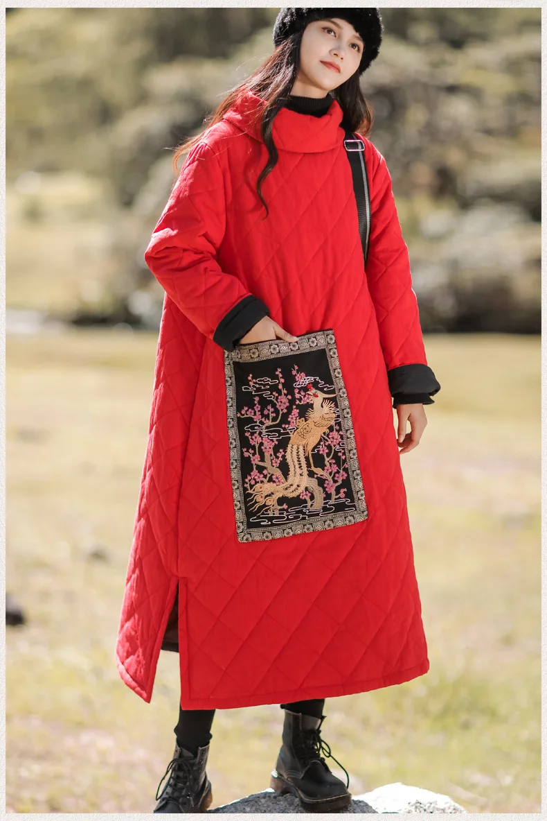 LZJN Winter Coat Warm Women's Jacket Cotton-padded Clothes Heap Collar Fashion Outerwear Embroidery Long Jacket Parka Plus Size  (11)