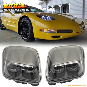 

Fit For 1997-2004 Chevy Corvette C5 Headlights Projector Lamp Black Dual LED Halo Rims USA Domestic Free Shipping