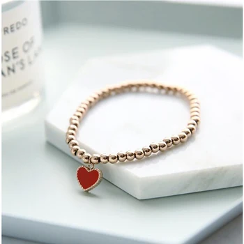 

Elastic Rope Beads Red Bracelet Single-sided Love Peach Pendant Heart Rose Gold Titanium Steel Female Bracelet Valentine's Gift