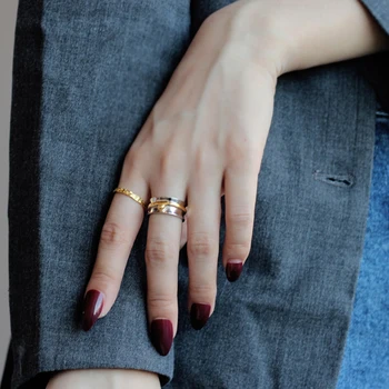 

S925 Sterling Silver Smooth Irregular Double Color Ring for Women Opening Personality Geometric Finger Rings Creative Jewelry