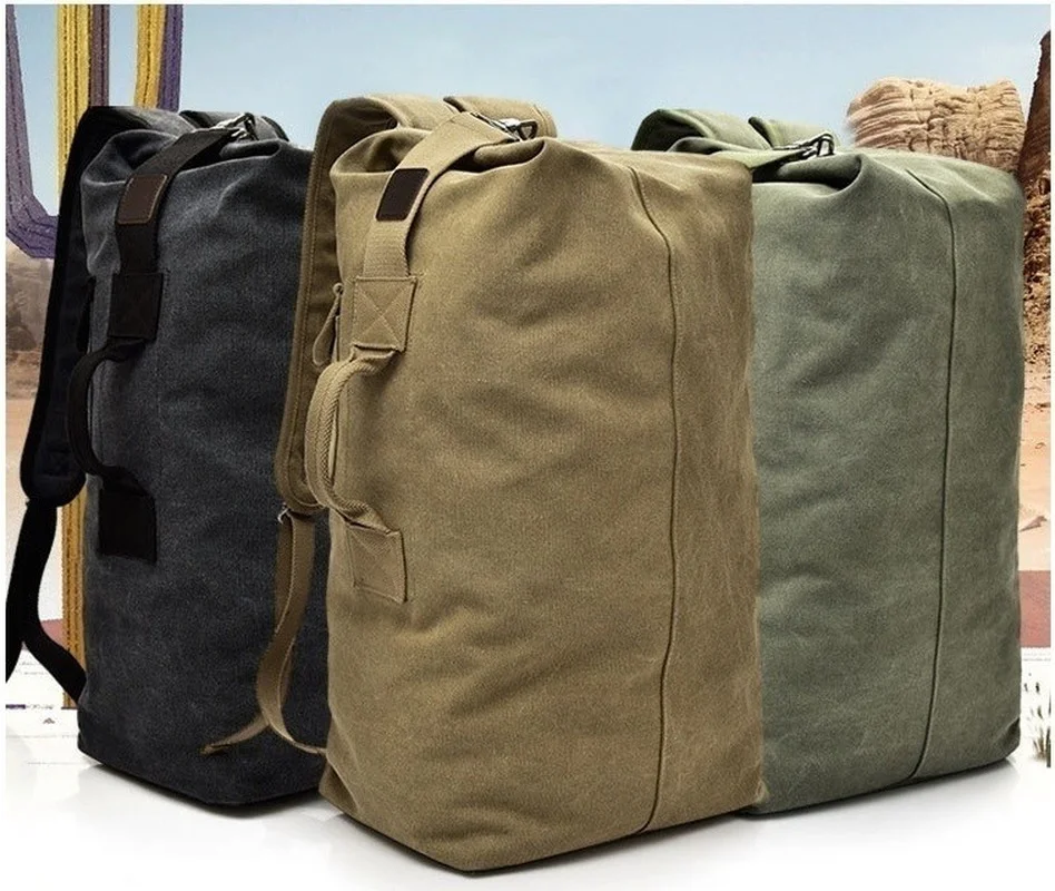 New Large Retro Web Fishing Military Canvas Backpack Rucksack Bag 