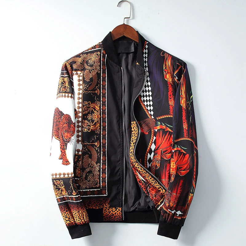 Splice Mode luipaard print bloem mannen jas religie angel patroon jas klassieke zwarte kroon jacker man Splice Mode luipaard print bloem mannen jas religie angel patroon jas klassieke zwarte kroon jacker man