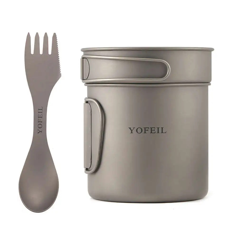 Yofeil Кемпинг кухонная посуда сверхлегкий титановый сковорода чаша чашка Открытый Кемпинг кухонная утварь высокого качества, для походов посуда для пикника - Цвет: Светло-серый