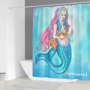 

2020 180*180 Hot Sale Undersea Mermaid Series Bath Curtains Design Printing With 12 pcs hooks Accessories New