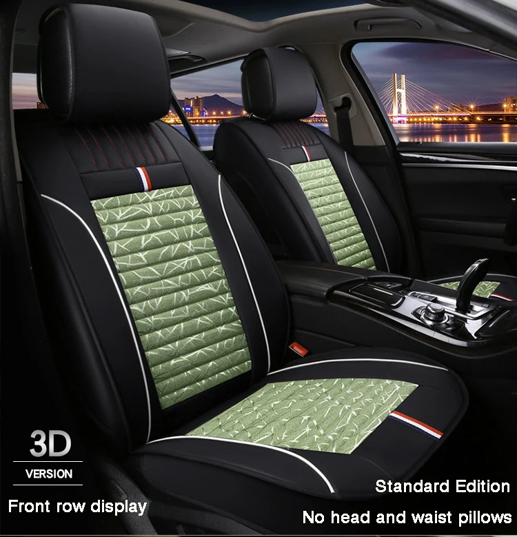 HLFNTF полностью закрытые кожаные плюс льняные четыре сезона передние и задние полный комплект универсальные подушки для сидений автомобиля Стайлинг автомобилей Se - Название цвета: Green