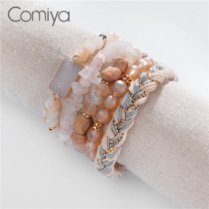 Comiya Браслеты Акриловые жемчуг бусины веревка подвески модный браслет-цепочка наборы Аксессуары Mujer Корейский Femme браслет