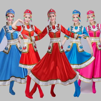 

Mongolia Serve Woman Adult Ethnic Minority Dance Clothing Show Serve Inner Mongolia Chorus Performance Serve Grassland Gown