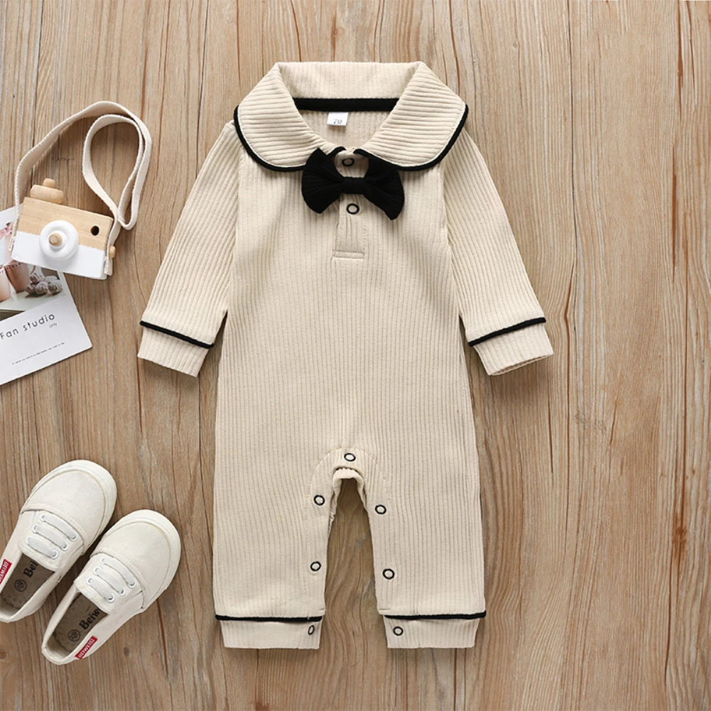 Toddler Romper Baby Girl Clothes Knitted Long Sleeve Bow doll collar Romper Jumpsuit Overall Outfit