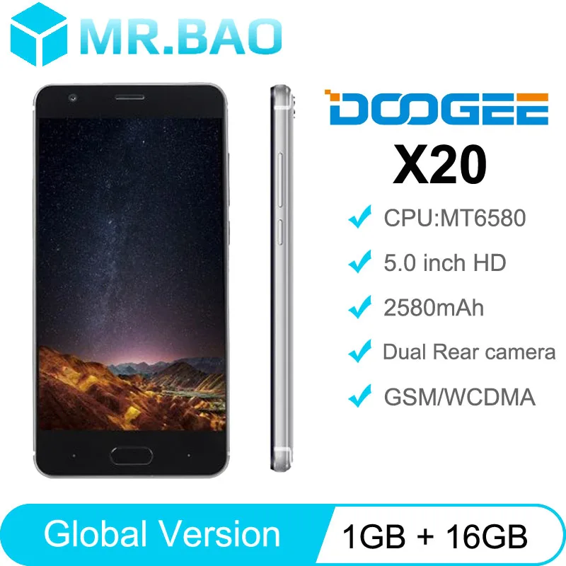 Глобальная версия DOOGEE X20 16 Гб 5 0 дюймов мобильный телефон 5MP двойная задняя камера