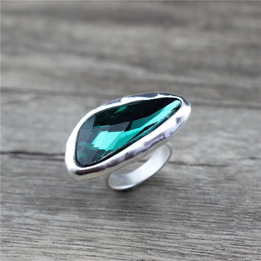 Anslow Fashion Jewelry Brand Retro Silver Irregular Shaped Crystal Finger Couple Love Promise Wedding Engagement Ring LOW0063AR