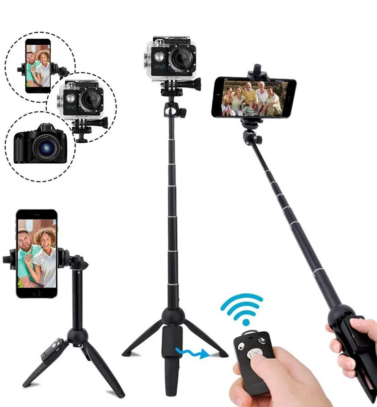 

Wireless Bluetooth Selfie Stick Tripod Extendable Phone Tripod Selfie Stick with Remote for Smartphone DSLR SLR Gopro Camera