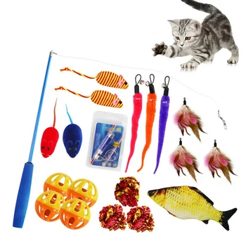 

20pcs Pet Cat Toy Set Feather Teaser Wand Toys Ball Rings Cats Interactive Products Rat Feather Ball Ring Paper Fish Toy