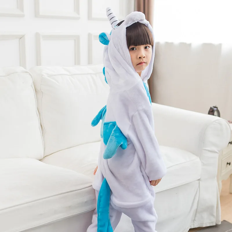 Детские пижамные комплекты с единорогом; фланелевые пижамы с животными; детская зимняя одежда для сна с рисунком панды; ночная рубашка с рисунком ликорна; Пижама
