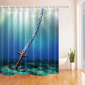 

Nautical Shower Curtains, Rusty Anchor with Iron Chain in The Deep Sea, Polyester Fabric Waterproof Bathroom Bath Curtain,